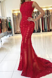 2024 Sexy Open Back Bateau Prom Dresses Sirena Tul con Appliques