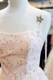 Vestidos de fiesta de tul con tiras de espagueti y una línea con encanto con estrellas, vestidos de baile