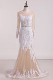 2024 Vestidos de novia Bateau Mermaid / Trumpet Tulle con apliques