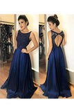 2024 Sexy Open Back Scoop Prom Dresses Una línea raso Sweep Train Open Back