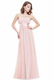 Chiffon Sweetheart Neck A Line Dama de honor sin mangas de boda Vestido de fiesta festivo de noche larga