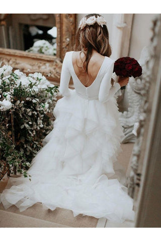 Vestidos de novia de una línea / princesa de tul con volantes de mangas largas Barrer / Cepillar