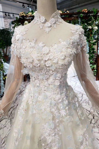 2024 vestidos de baile de tul cuello alto mangas largas lentejuelas de flores hechas a mano