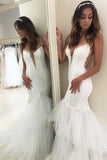 2024 Mermaid Spaghetti Straps Vestidos de novia Tul con apliques y cuentas