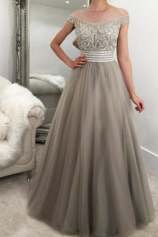 2024 Scoop A Line Prom Dresses Tulle Con Perlas Corpiño