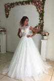 2024 Bateau A Line Vestidos de Novia Tulle con Applique Sweep Train