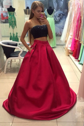 2024 Prom Vestidos Satén Sweetheart con rebordear bicolor dos piezas