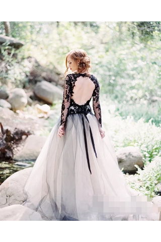 Vestidos de novia de manga larga Apliques negros Vestidos de novia Tul