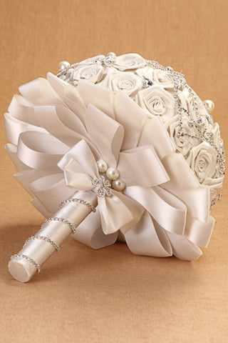 Blanco Rhinestone Crystal Rosas flores de la boda ramo de novia (30 * 26cm)