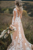 Vestido de novia Boho de manga larga con apliques de sirena de tul