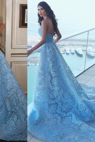 2024 Sweetheart Prom vestidos de una línea de encaje con tren de la corte de volantes