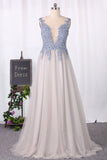 2024 Sexy Abrir Atrás Una Línea Tulle Con Applique Prom Dresses Longitud piso