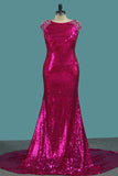 2024 Scoop Sirena Prom Dresses Sequins con tren de barrido de barrido