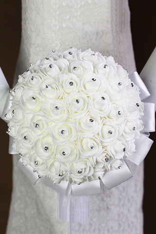 Boda de la novia que sostiene la flor de la espuma flor ramo de rosas blancas (25 * 19cm)