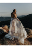 Vestidos de novia de manga larga Boho Vestidos de novia sin espalda de encaje bohemio