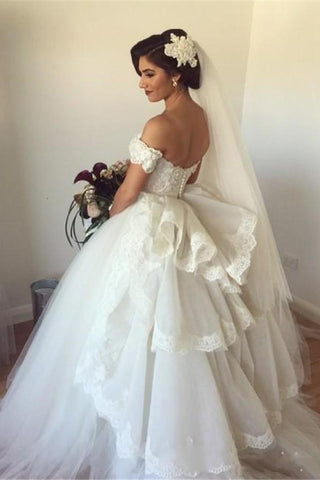 2024 Vestidos de novia de una línea de tul con Applique Sweep tren