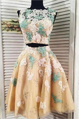 Dos piezas de encaje de tul Homecoming vestido apliques