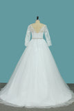 2024 Bateau Vestidos de novia Tulle A Line con apliques y perlas Court Train