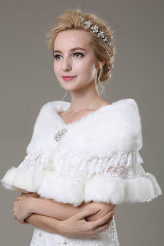 Elegante Faux Fur & Lace Wedding Wrap Cuentas con MPJ140915