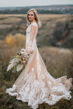 Vestido de novia Boho de manga larga con apliques de sirena de tul