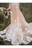 Vestido de novia Boho de manga larga con apliques de sirena de tul