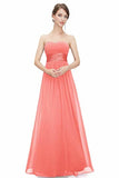 Chiffon Sweetheart Neck A Line Dama de honor sin mangas de boda Vestido de fiesta festivo de noche larga