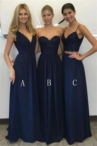 Vestidos de dama de honor con encanto, una línea larga y azul largos Vestidos de dama de honor