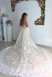 2024 Tulle vestidos de novia Mermaid Scoop con Applique Capela de tren Desmontable