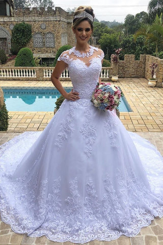 Vestido de novia de manga larga con mangas largas Apliques de tul