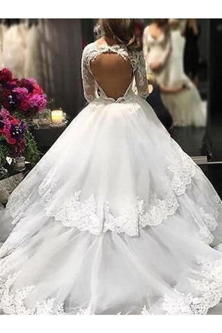 Vestidos de novia de encaje de manga larga con cuello en V con capas Vestidos de novia