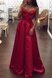Simple barato elegante correas espaguetis satén rojo vestidos largos de baile
