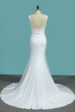 2024 V Neck Open Back Spandex Vestidos de novia con apliques de sirena