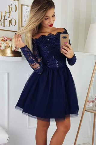 Lindo vestido de regreso a casa de tul con hombros descubiertos y apliques de encaje, vestidos de fiesta cortos