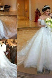 Increíble fuera del hombro Marfil Encaje Tulle Vestidos de novia largos Vestidos de novia