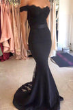 Modest Off The Shoulder Long Mermaid Vestidos de fiesta negros Vestidos de noche