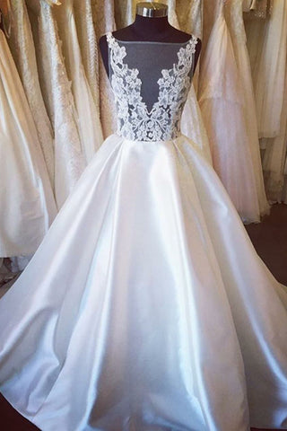 Vestidos de novia elegantes con espalda abierta y encaje largo satinado