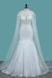 2024 Tulle Scoop Wedding Dresses Sirena con apliques capilla tren