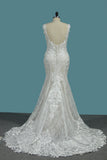 2024 Vestidos de novia de encaje con tirantes de sirena con apliques Open Back Court Train