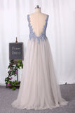 2024 Sexy Abrir Atrás Una Línea Tulle Con Applique Prom Dresses Longitud piso