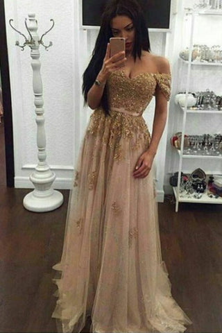 2024 GorgeousTulle Prom vestidos del hombro con Appliques y Beadings