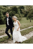 Vestido de novia de encaje elegante con botones cubiertos Vestido de novia de sirena