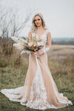 Vestido de novia Boho de manga larga con apliques de sirena de tul