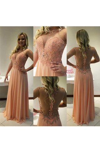 2024 Scoop Beaded Bodice Prom Dresses Una línea de longitud de piso de gasa