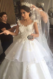 2024 Scoop una línea vestidos de novia de organza con apliques y flores hechas a mano