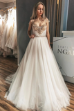 Vestido de novia largo con cristales de una línea con cuentas de champaña y pedrería