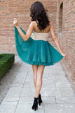 Elegante con cuello en V una línea verde corto vestido de Fiesta Vestidos de baile